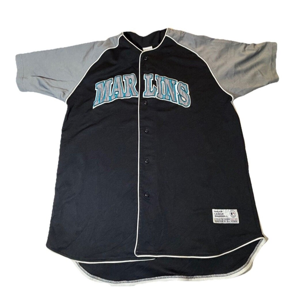 Vintage Florida Miami Marlins True Fan MLB Baseball Jersey Black Gray XL